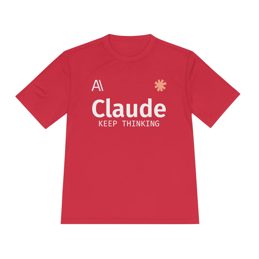 Claude Fable 5 AI soccer jersey tee, True Red, flat lay front