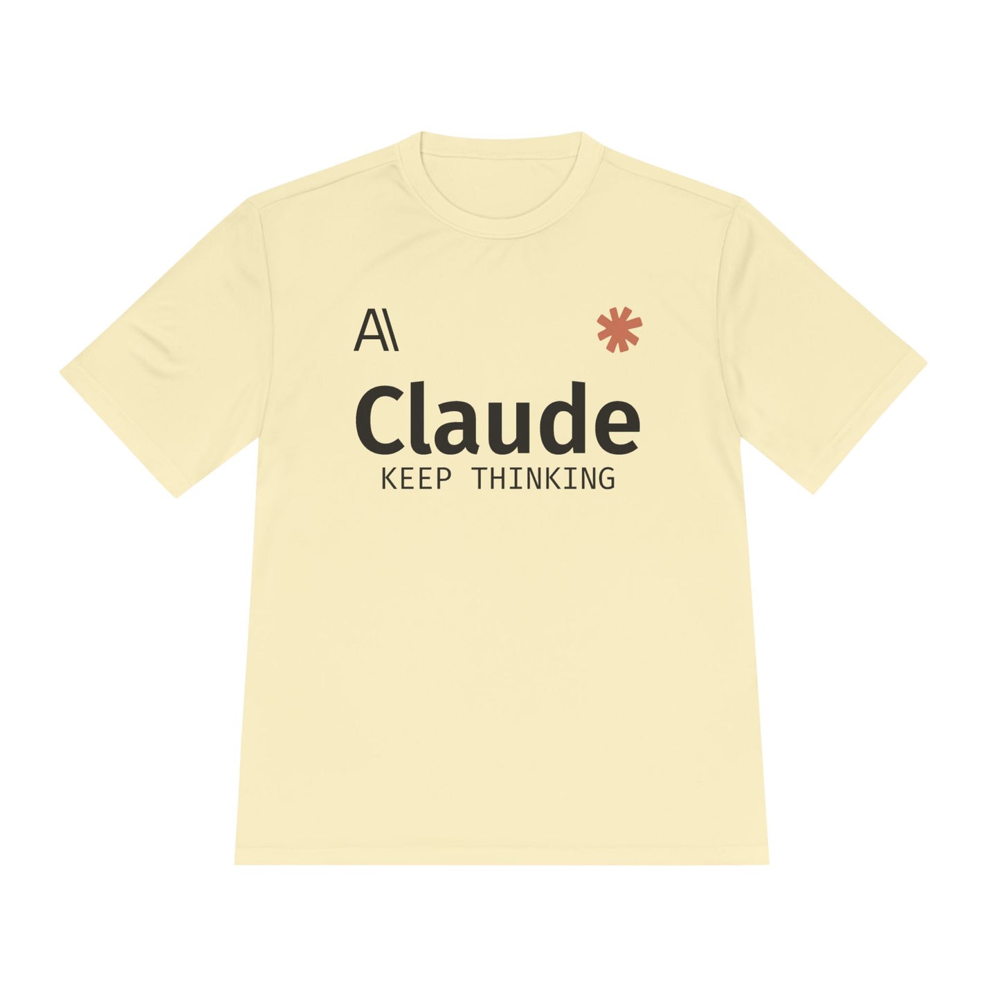 Claude Fable 5 AI soccer jersey tee, Vegas Gold, flat lay front