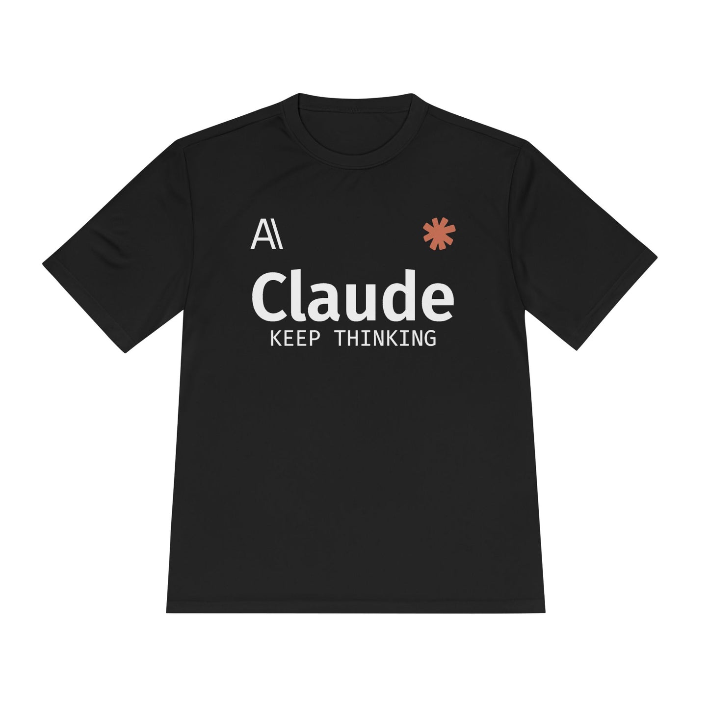 Claude Fable 5 AI soccer jersey tee, Black, flat lay front
