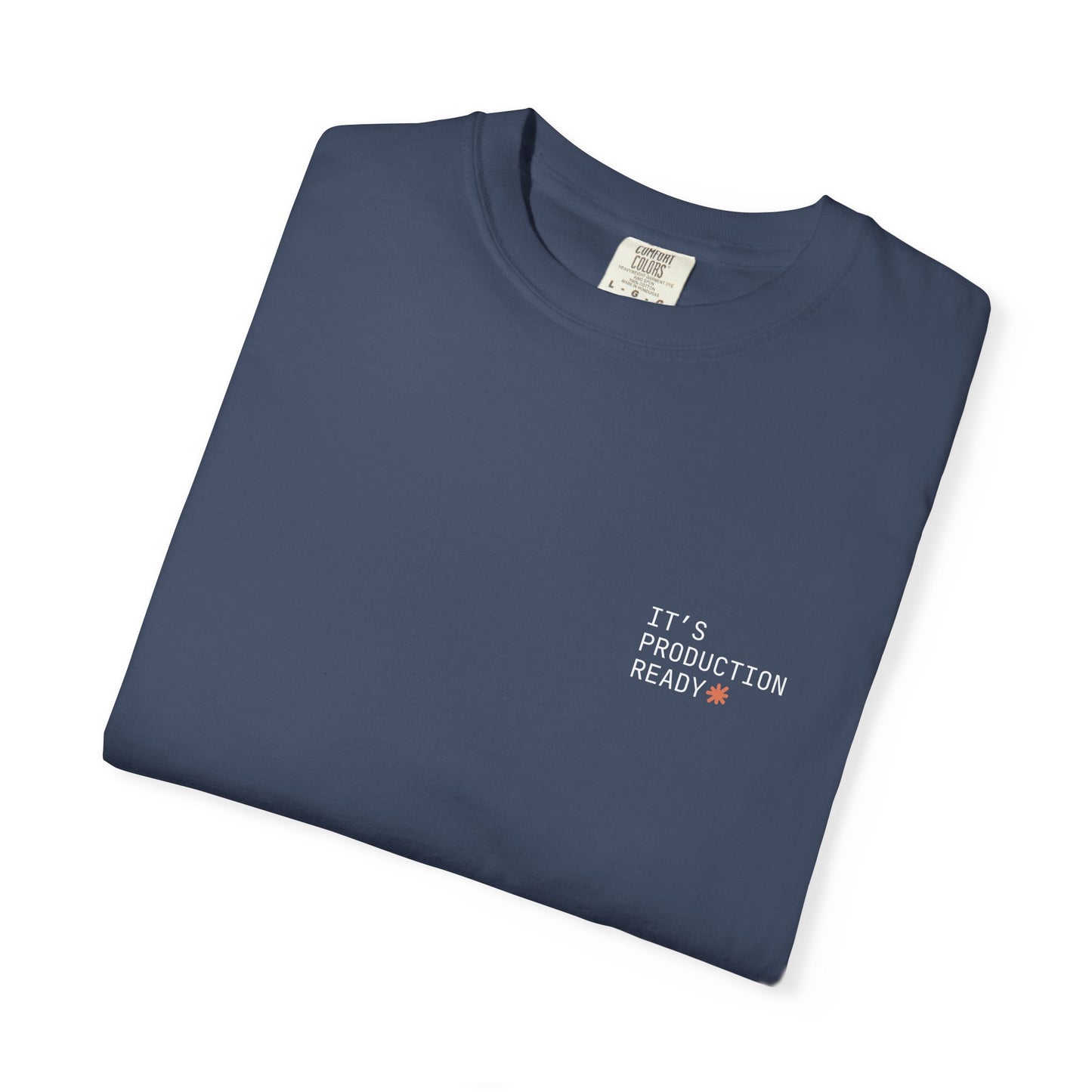 "It's Production Ready" Claude AI meme t-shirt, Midnight, flat lay front