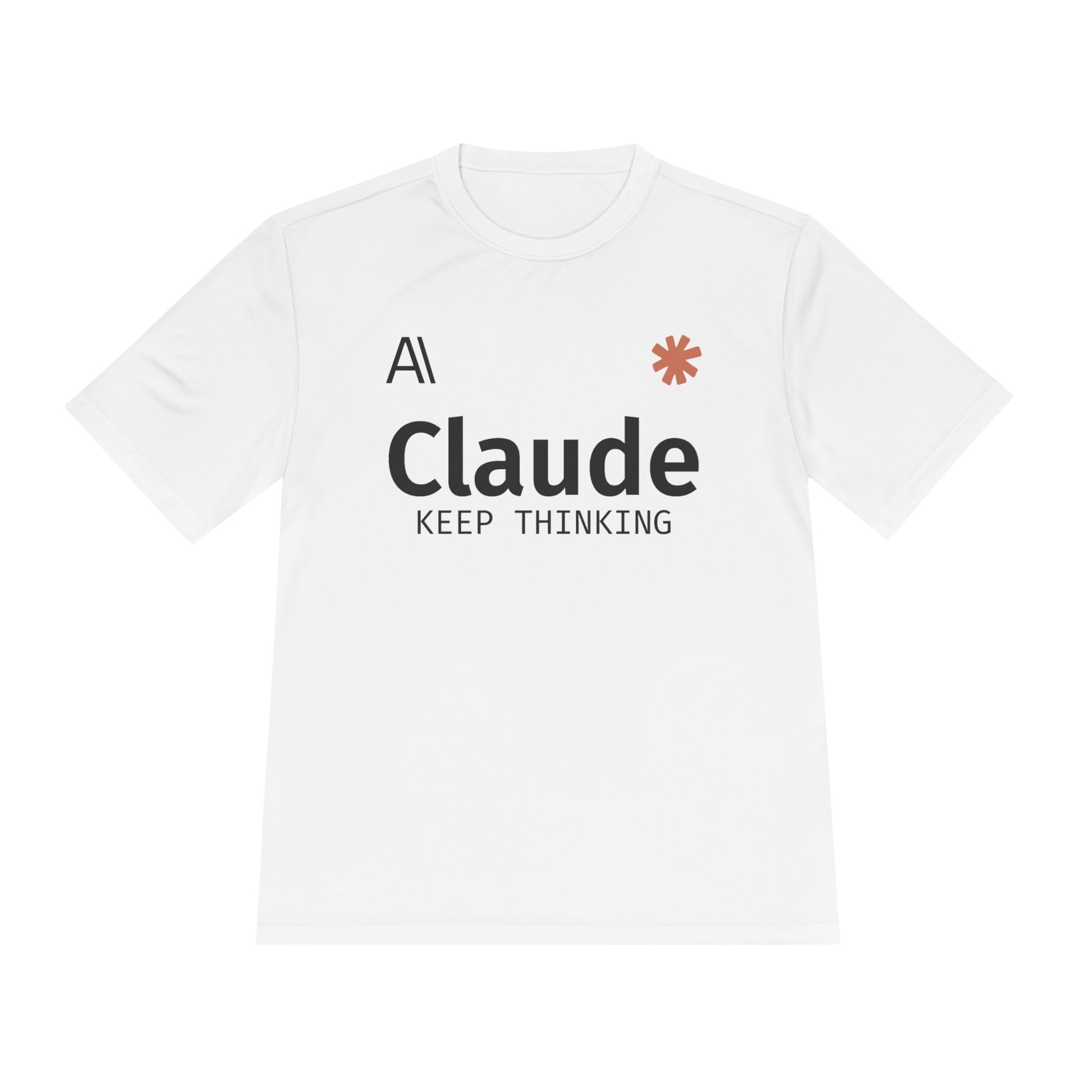 Claude Fable 5 AI soccer jersey tee, White, flat lay front