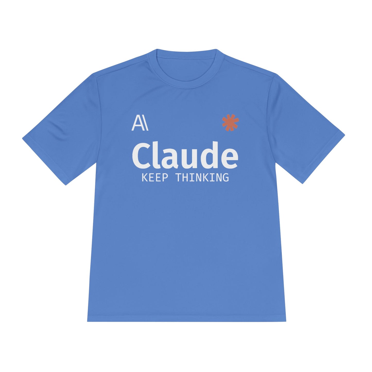 Claude Fable 5 AI soccer jersey tee, Carolina Blue, flat lay front