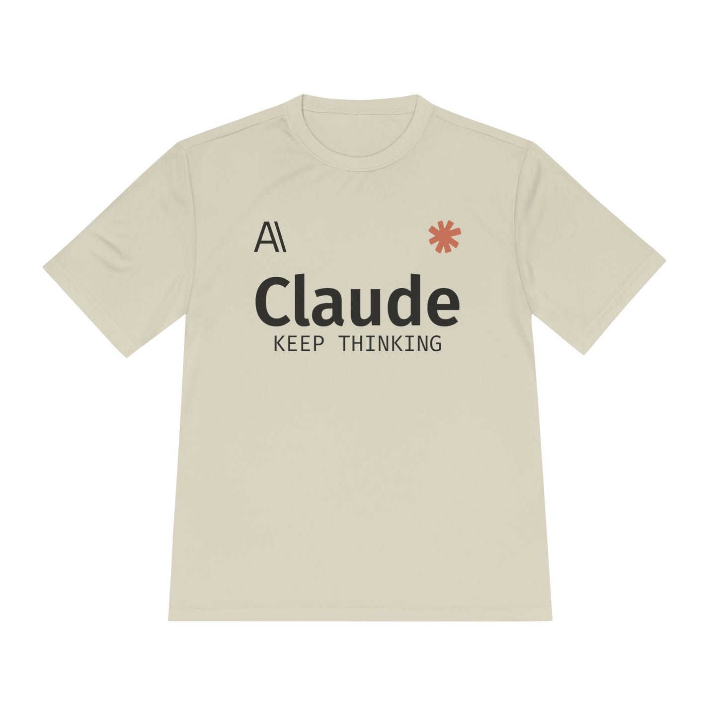Claude Fable 5 AI soccer jersey tee, Sand, flat lay front